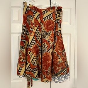 Darn Good Yarn Reversible Sari Wrap Maxi Skirt. Fits Sizes 14-20. Warm Tones.